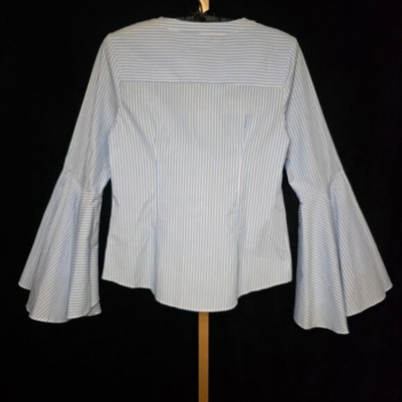 NWT MILLY "Michelle" Blue/White Stripe Bell Sleeve Blouse 8 - Picture 6 of 12